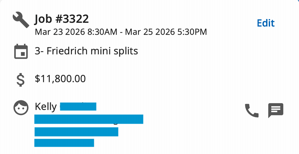 Job sheet: three Friedrich mini splits, 11,800 dollars